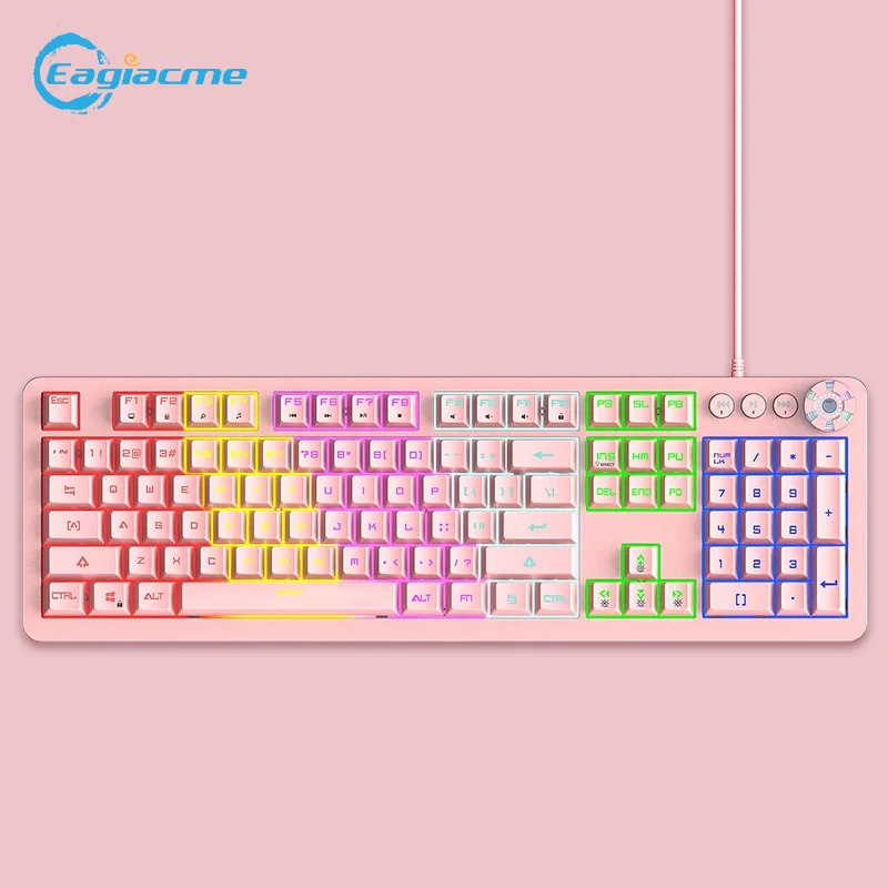 

Pink Mechanical Gaming Keyboard MIX Color Backlit USB Wired For PC/Laptop Blue Switch Keyboard With Double-Shot Molding Keycaps