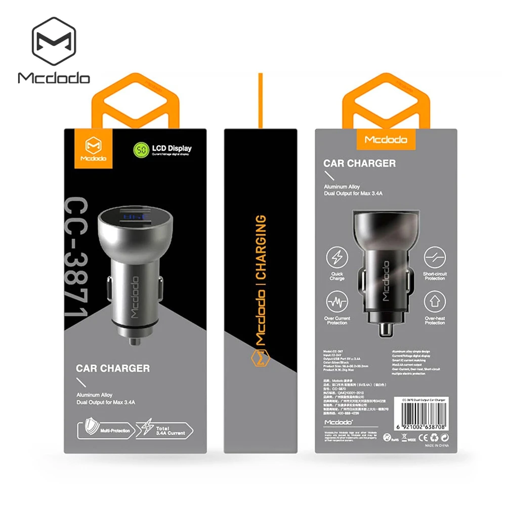 MCDODO CC- 387 Car Charger 3.4A Dual USB LCD Display