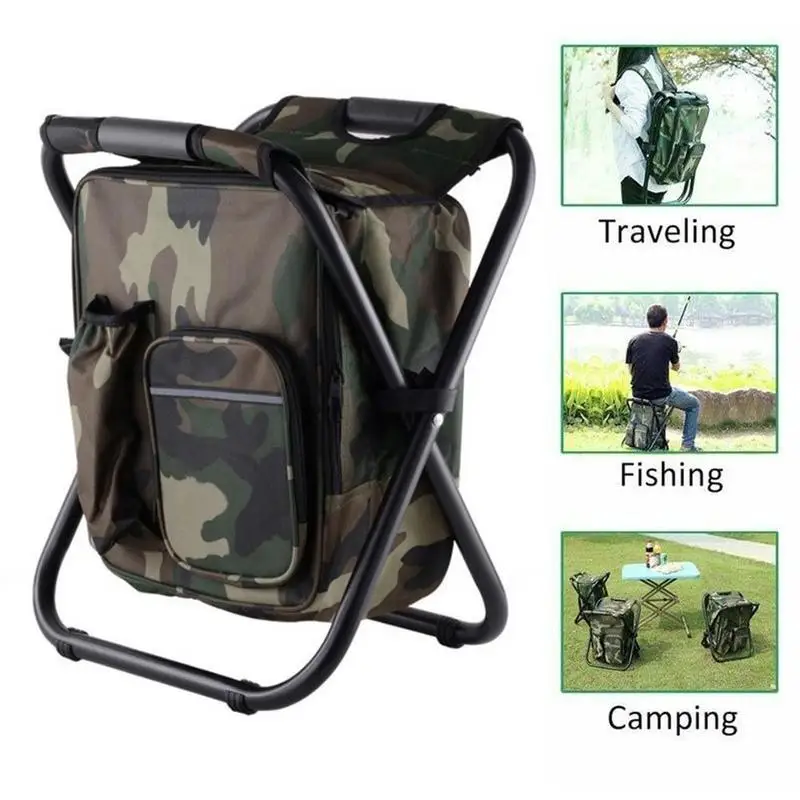 

Outdoor Fishing Chair Multifunction Folding Camping Stool Portable Backpack Insulated Picnic Hiking Seat Table Bag Fishing Stool