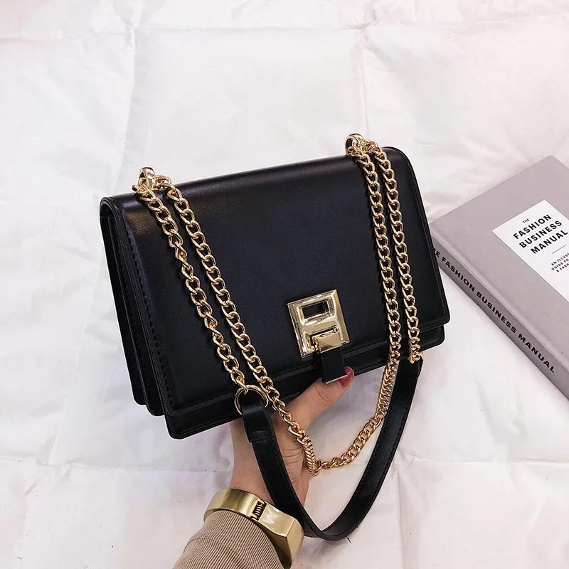 

Bag Women's 2019 New Style Korean-style Fashion Lock Crossbody Bag Fashion Solid Color Chain WOMEN'S Bag Square Sling Bag