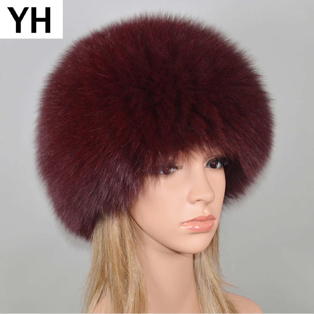 Уличная Женская эластичная зимняя шапка из натурального меха лисы, шапка, теплая мягкая пушистая шапка из меха лисы, шапка-бомбер из натурального меха лисы