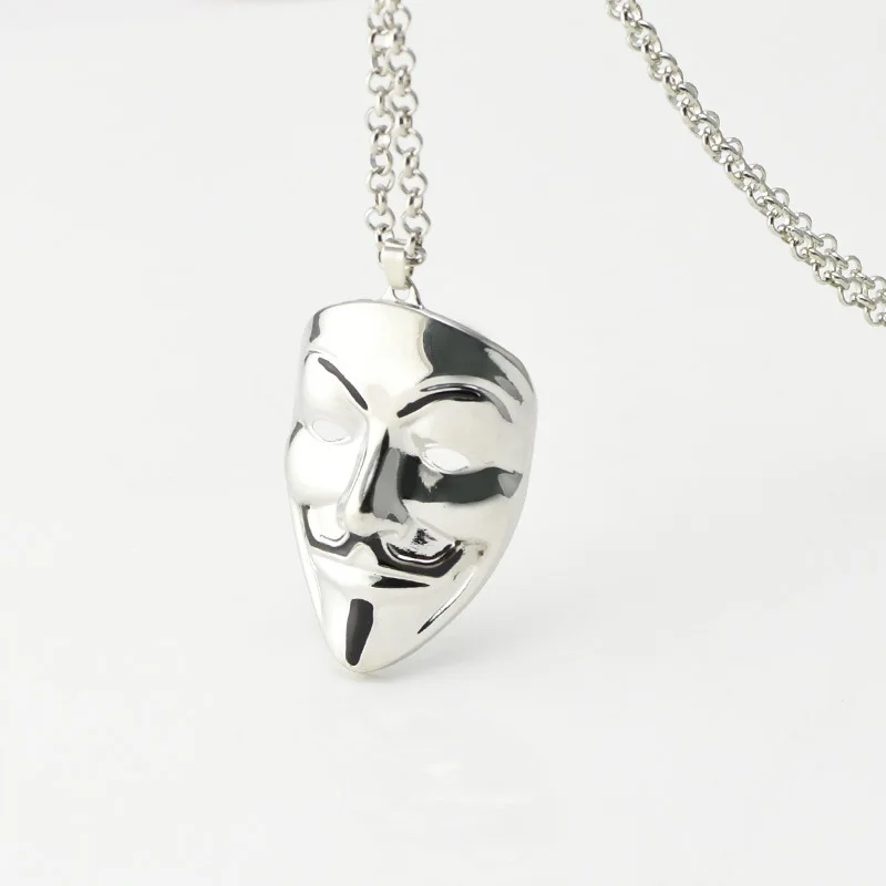 

Wholesale Punk Moive Jewelry V for Vendetta Anonymous Mask Hip Hop Pendant Hacker Mask Alloy Stainless Steel Necklaces for Men