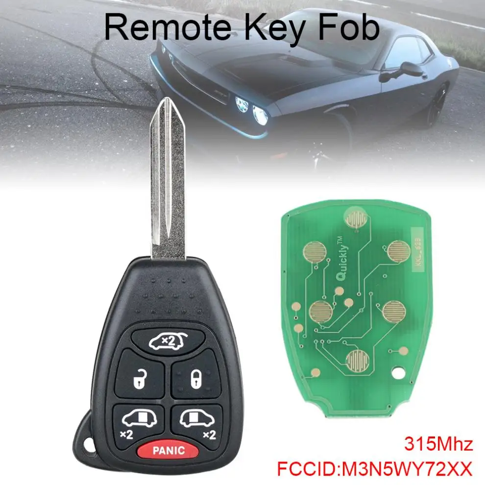 

315Mhz 6 Buttons Car Key Remote Uncut Ignition Transponder Keyless Fob Combo M3N5WY72XX Fit for Dodge New