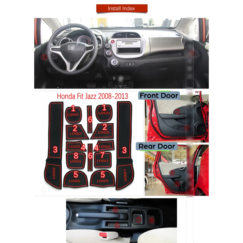 Противоскользящий резиновый подстаканник для Honda Fit Jazz 2008~ 2013 Коврик для двери E6 GE7 GE8 GE9 2009 2010 наклейки для аксессуаров