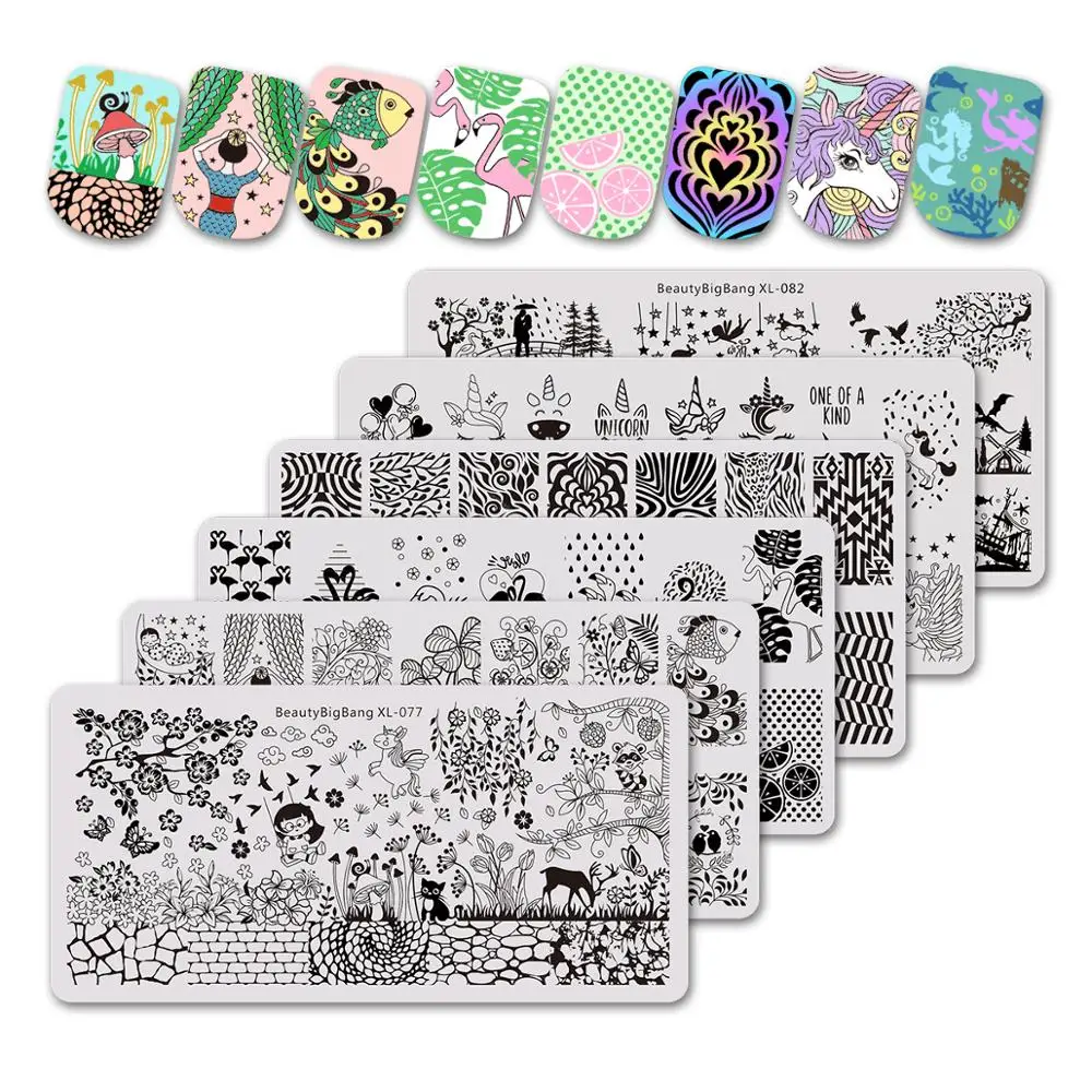 

BeautyBigBang 6*12cm Rectangle Nail Stamping Plates Summer Flower Geometry Nail Art Stamp Template Image Plate Stencils XL-003