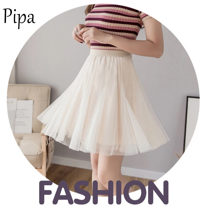 

Pipa Women's Skirt Summer Miniskirt Women's Skirt Mesh Skirt Small Gauze Skirt Female Student Korean Pleated Skirt New Style