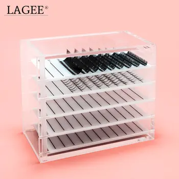 

LAGEE Eyelash Storage Box 5 Layers Makeup Display Container Eyelashes Glue Pallet Holder Grafting Eyelash Clear Box
