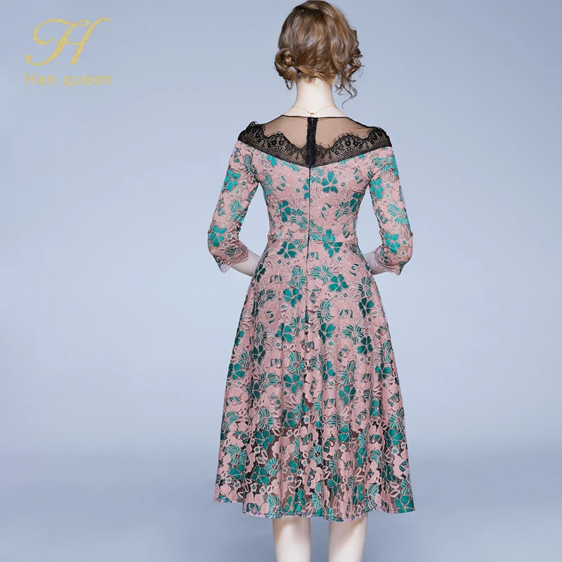 H Han queen, винтажное, элегантное, на крючках, цветочное, ажурное, кружевное платье, для женщин, весна, пэчворк, платья для вечеринок, ТРАПЕЦИЕВИДНОЕ, повседневное, Vestidos