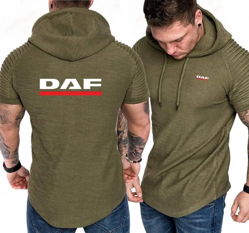 DAF Print Men Leisure Brand Casual Hooded Sling Design Hoodie Shirt Slim Summer Short Sleeve Male Sweatshirts | Мужская одежда