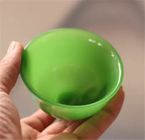 Chinese Handmade Natural Green jade Carved Pure Small Exquisite Bowl Cup  For kitchen 3