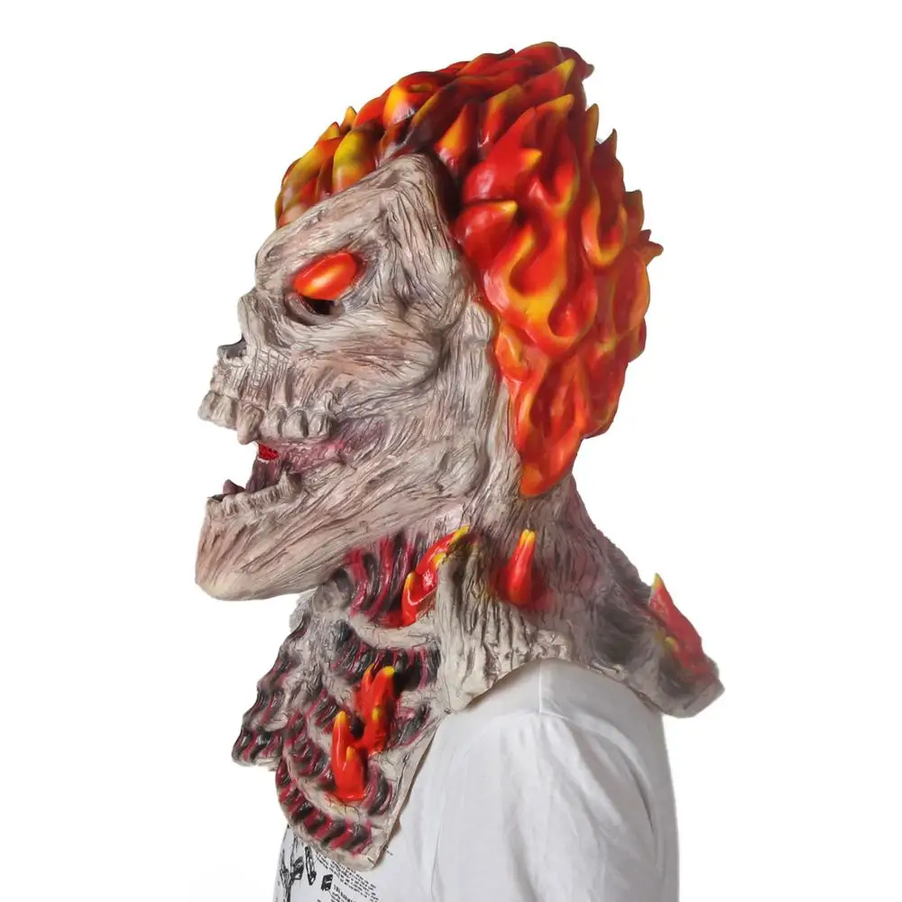 Маска Ghost Rider, супергерой, латексная маска для косплея, череп, скелет, красное пламя, пожарный человек, жуткий, полная голова, для взрослых, реквизит для вечеринки