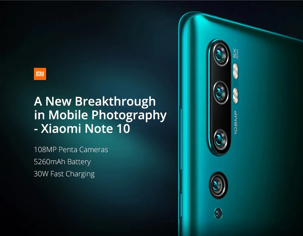 Глобальная версия Xiaomi Mi Note 10, 6 ГБ ОЗУ, 128 Гб ПЗУ, аккумулятор 5260 мАч, смартфон с задней камерой 108 МП, быстрая зарядка, смартфон