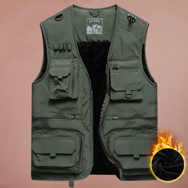 Chaleco cálido de felpa con múltiples bolsillos para hombre, ropa suelta de  secado rápido para exteriores, montañismo y pesca, fotografía, otoño e  invierno - AliExpress