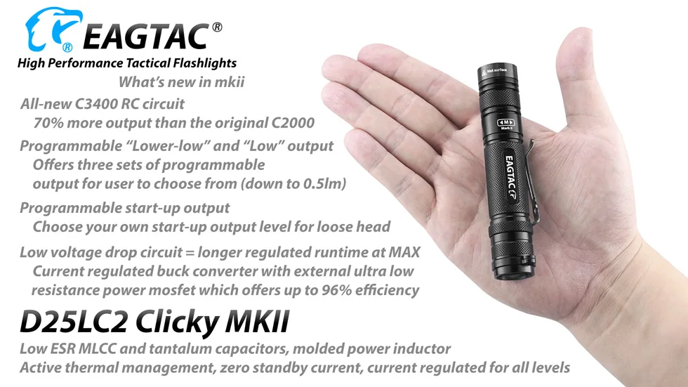 EAGTAC D25LC2 XM-L2 1480LM Супер Мощный тактический фонарь, портативный фонарь, компактный фонарь