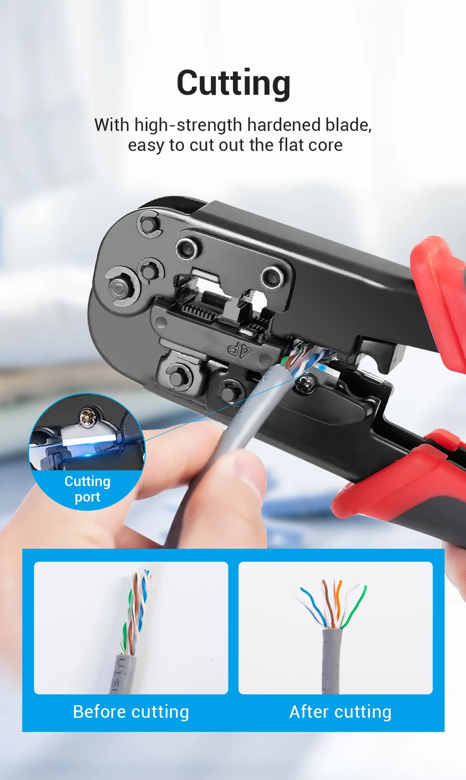 cable wire toner tracer tester Vention RJ45 Crimping Tool RJ45 Network Cutting Tools 8P RJ45 Crimper Cutter Stripper Plier for Modular RJ12 RJ11 Crimp Crimper cable toner and probe