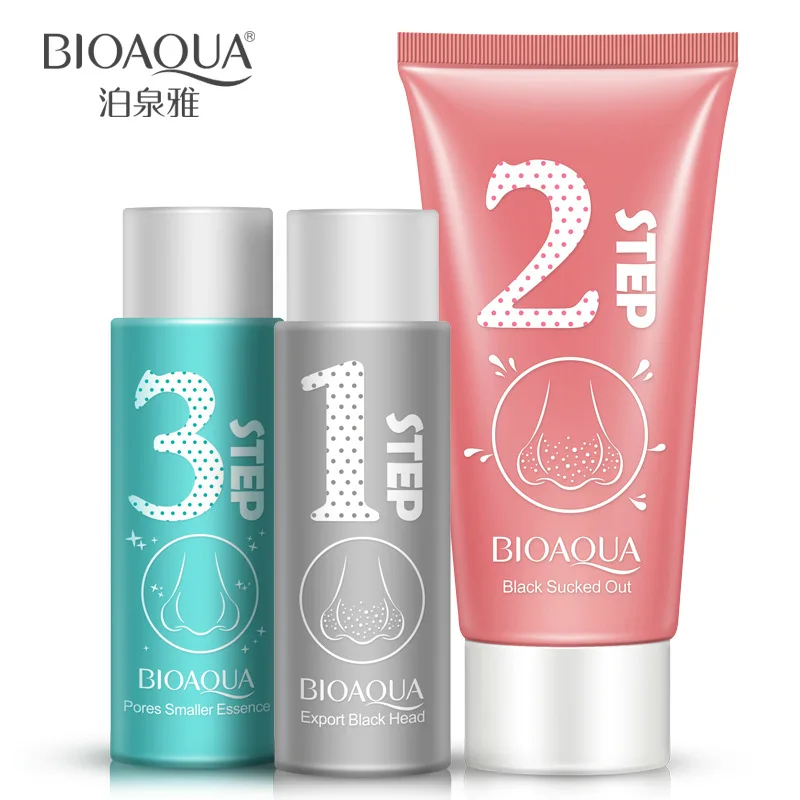 Набор для удаления черных точек на нос BIOAQUA 3 ступени маска лица черная пилинг