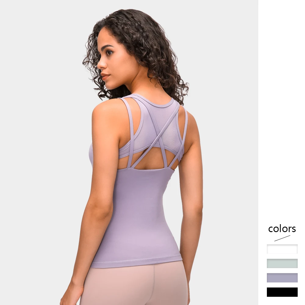 

Women Vest Tank Sexy Mesh Back Hollow Tank Tops Soft and High Elastic Sports Vest Tops Padded Mujer Fitness Tops