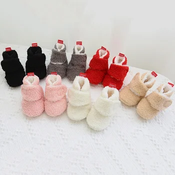 

Newborn Infant Snow Boots Baby Girls Winter Warm Cashmere Plush Ankle Length Slip-On Furry Boots 0-18M New Soft Bottom Crib Shoe