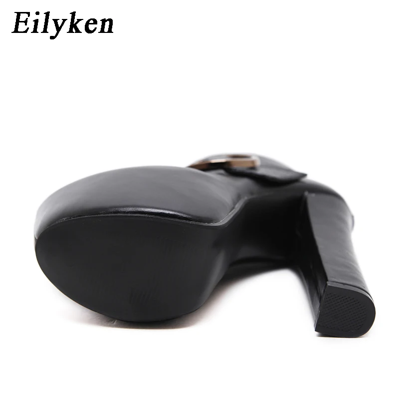EilyKen/женские модные ботинки на очень высоком каблуке и платформе; ботинки на Высоком толстом каблуке с пряжкой и молнией; черные ботинки с круглым носком; сезон весна-осень