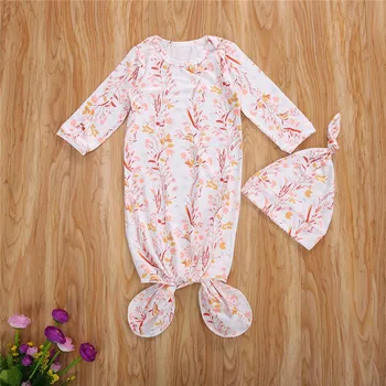 

0-6M Infant Newborn Baby Boys Girls Long Sleeve Print Sleeping Bags Blanket Swaddle Muslin Wrap Swaddling+Hat Sleepwear Outfits
