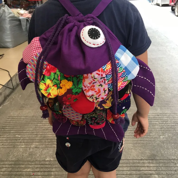 Nice national appliques children traveller backpacks!Hot Multi colorful fish girl&boy canvas backrack Versatile school backruck