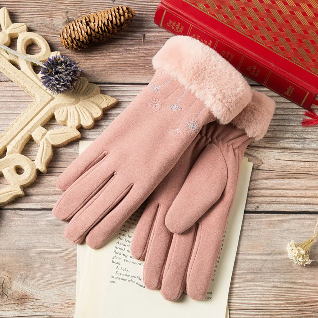 Pink Женские зимние перчатки, бархатные, сохраняющие тепло, перчатки для сенсорного экрана, полный палец, ветрозащитные, для езды на велосипеде, для элегантных дам, GloveBL1 - Цвет: Pink