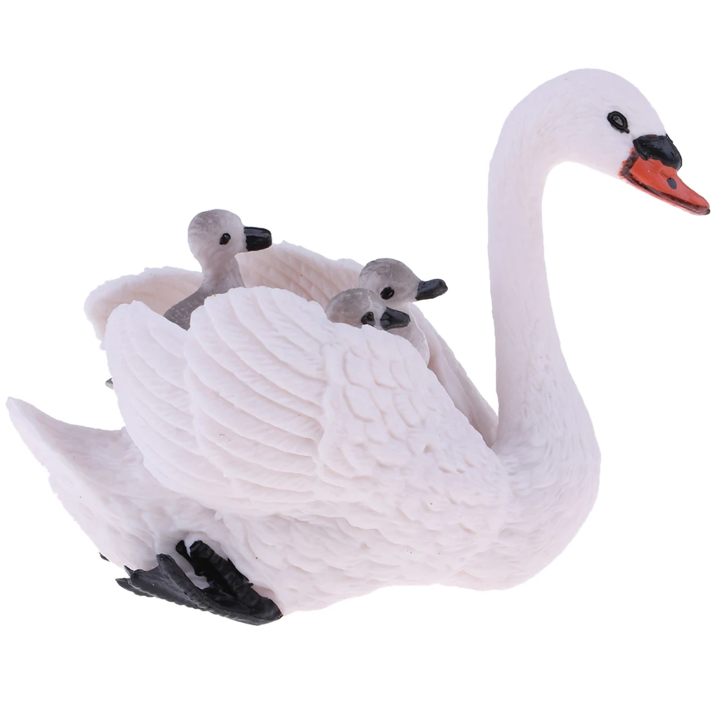 Realistic White Swan with Babies Figurines Model Animal Action Figures, Easter Eggs Cake Toppers Christmas Birthday Gift 