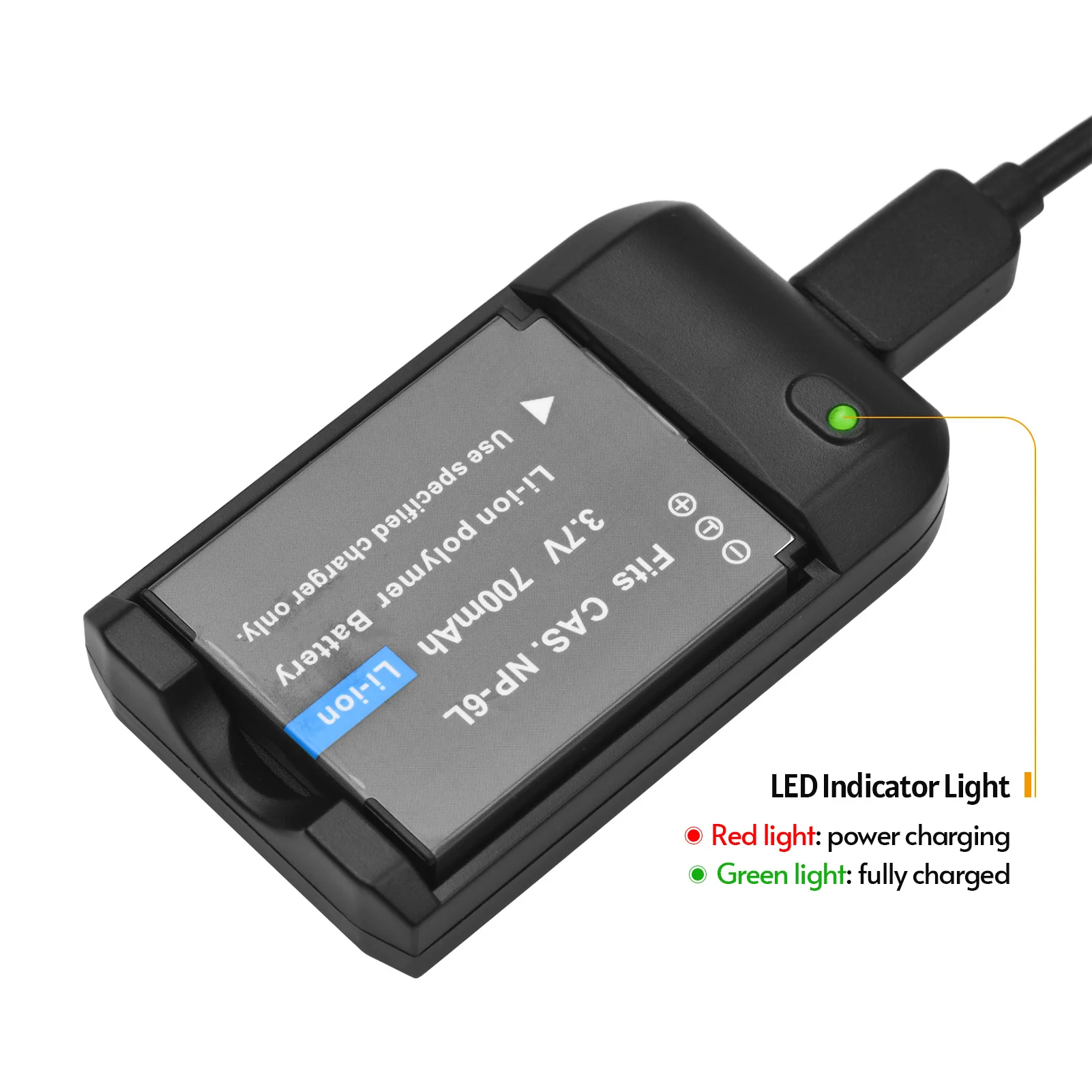 Battery Charger Adapter NP-6L Battery Charger with LED Indicator Light + 2pcs NP-6L Batteries 3.7V 700mAh with USB Charging Cable