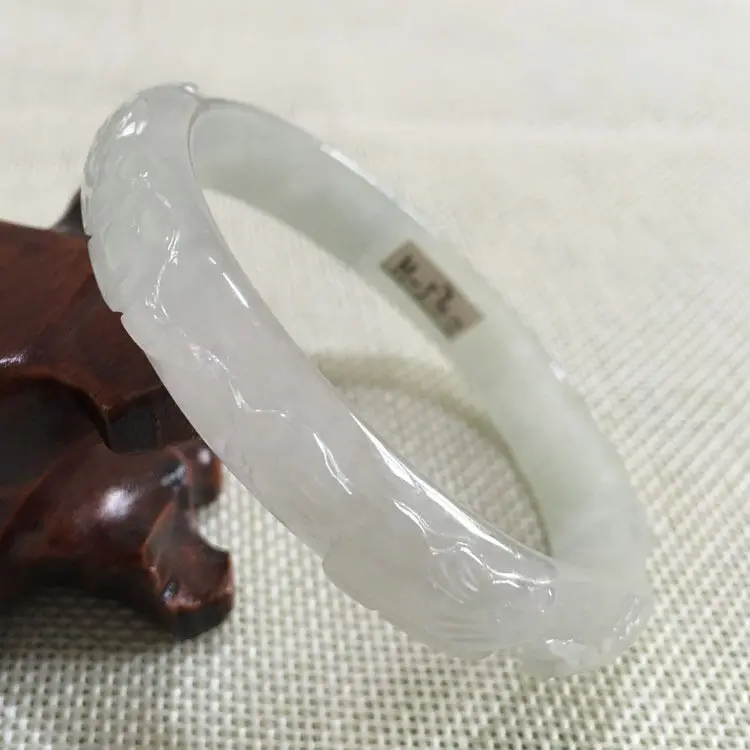 A-5700 Vintage Chinese Hand-carved Green Jadeite Jade Gems Bracelet Bangle 56mm | Украшения и аксессуары