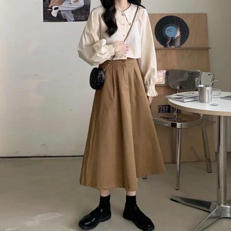 Юбка с завышенной талией Женская юбка А-силуэта средней длины Новинка