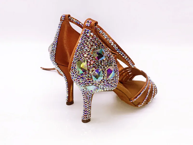 8.5CM heel skin Sain/Обувь для профессиональных танцев; Обувь для бальных танцев; обувь для латинских танцев; стразы; обувь для сальсы - Цвет: 8.5CM heel skin