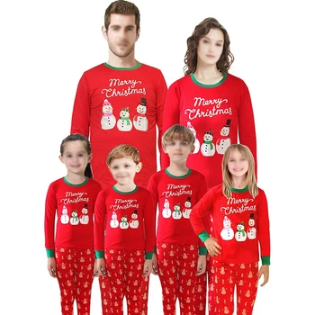 

Christmas Snowman Family Christmas Pajamas Suit Trousers Print Parent-child Clothing Family Two-piece Pajamas