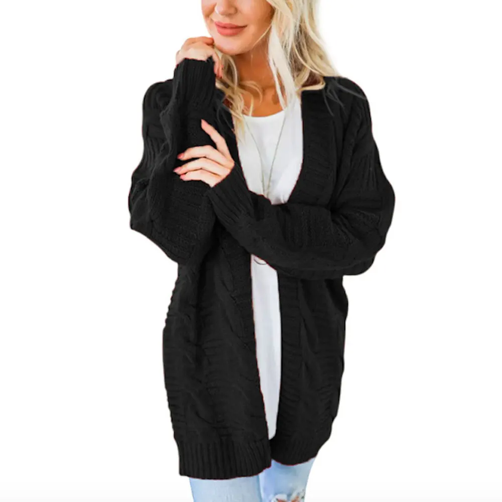 OEAK, женский свитер, вязаный кардиган с открытым передом, Свитера на осень и зиму, трикотажная одежда с длинным рукавом для девочек, Повседневная Верхняя одежда для женщин - Цвет: black