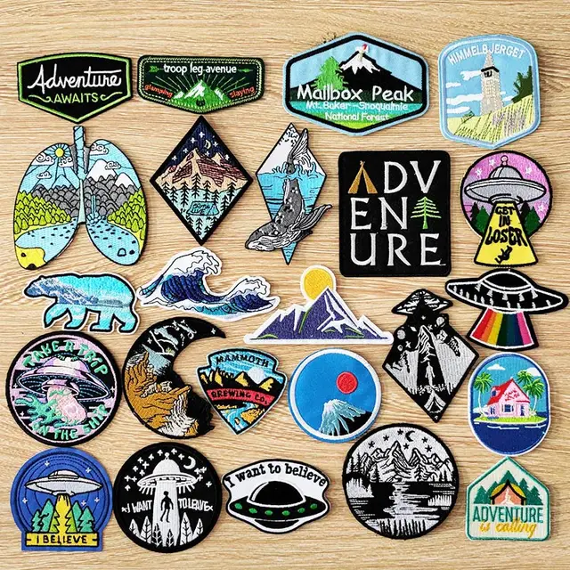 Buy Adventure Travel Patches For Clothing Mountain Camping Badge Space Stripe Iron On Patches On Clothes UFO Embroidery Patch Online