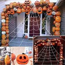 Telaraña con gancho de canal para decoración de Halloween, conjunto de Fiesta al aire libre gigante de 16,4 pies, telaraña Triangular, telaraña elástica