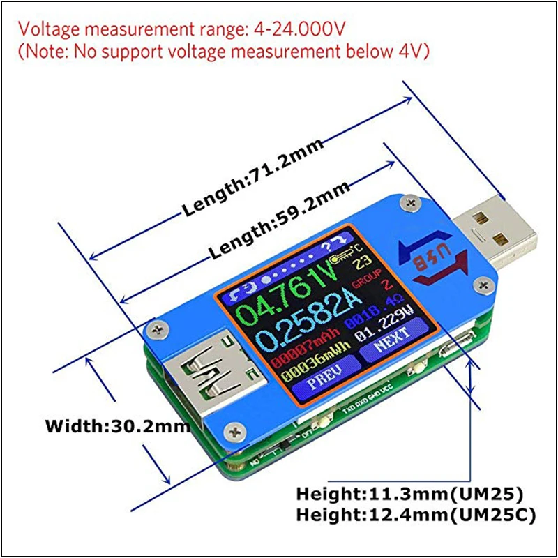 RD UM25 UM25C тестер напряжения USB 2,0 Bluetooth измеритель тип-c ток USB измеритель мощности 1,44 дюймов цветной ЖК-мультиметр измеритель напряжения