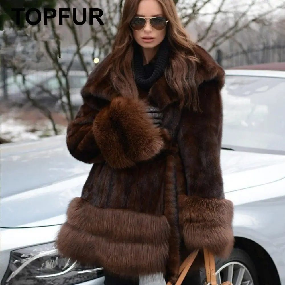 TOPFUR Winter Customized Short Real Fur Coat Women Natural Mink Medium Coats With Belt Full Sleeves Hood | Женская одежда