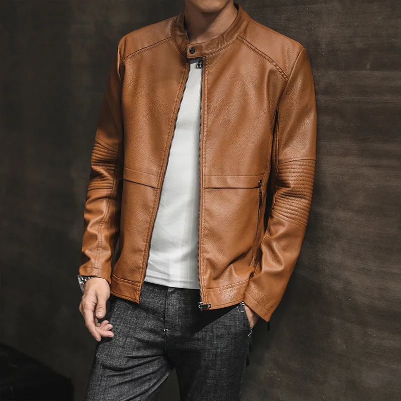 Leather Coat Men's Youth Trend Korean-style Spring And Autumn Casual Handsome Slim Fit MEN'S Leather Coat Leather Jacket Men's