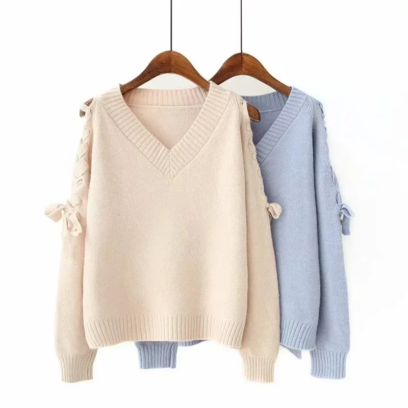 

Women Clothes 2019 Autumn and Winter Clothes Women V Leader Tied Bandwidth Loose Pull Femme Pullover Women Sweater Women