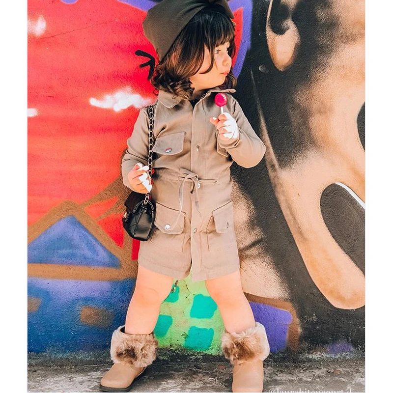 

Toddler Kids Baby Girls Clothes Turn-down Collar Long Sleeve Jacket Pocket Button Coat Solid Color Slim Outwear Autumn
