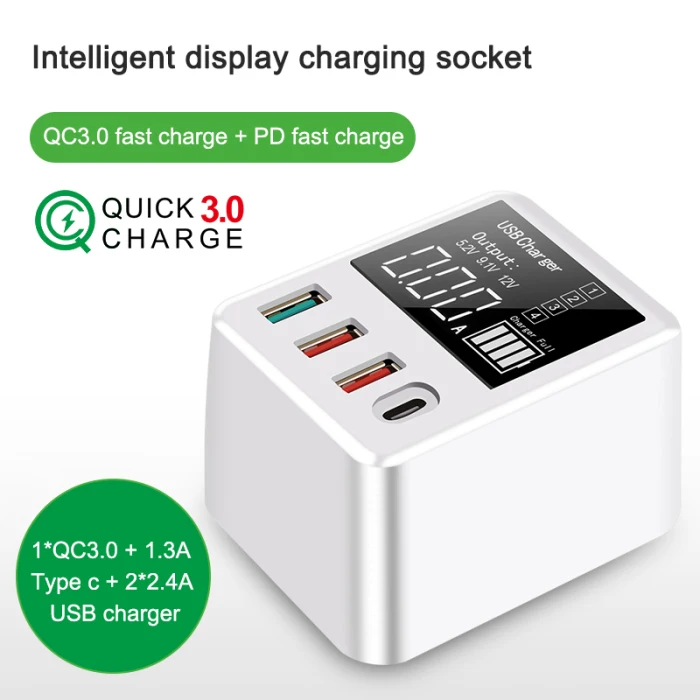 Новое горячее предложение QC3.0 зарядное устройство для телефона светодиодный дисплей USB быстрая зарядка портативное мини зарядное устройство типа C