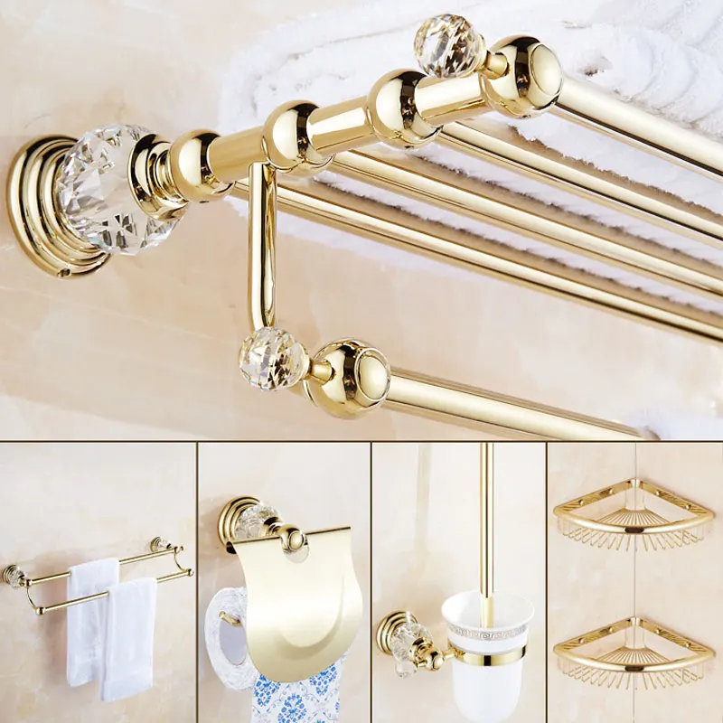 Luxury Crystal Silver Bathroom Accessories Set Gold Polished Brass Bath ...