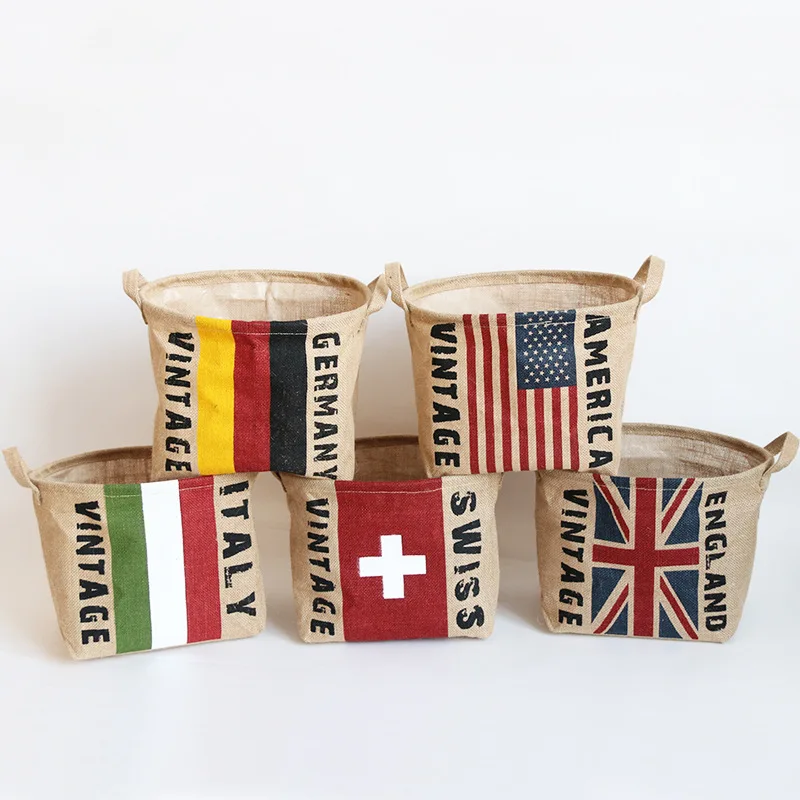 

Home Cloth Storage Basket Jute Retro Storage round Barrel Debris Storage Basket Creative Waterproof Cloth Storage Box
