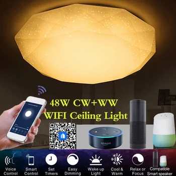 

Smart WiFi Ceiling Light 48W Stepless Dimmable LED Lights Cloud Intelligence APP Remote Control Timing Function Voice Control