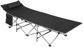 

Collapsing Sleeping Bed-Camping Cot Bed w/Pillow and Side Pocket Portable Design