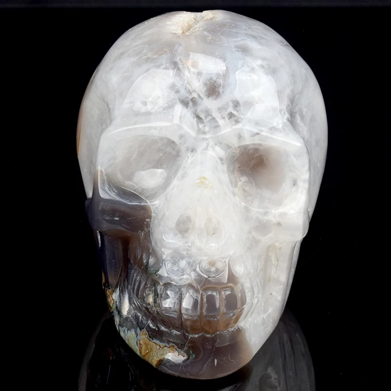 

4.7'' Natural Agate Geode Carved Crystal Skull Figurine Healing Crystal Statue Christmas Gift Craft Collection & Home Decor