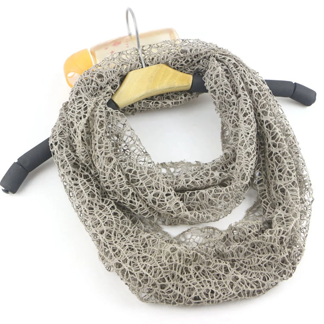 

Summer Autumn Ladies Boho Beach Loop Scarves 17 Colors Hollow Out Nylon Mesh Scarf Women Solid Color Lace Ring Scarf Shawl