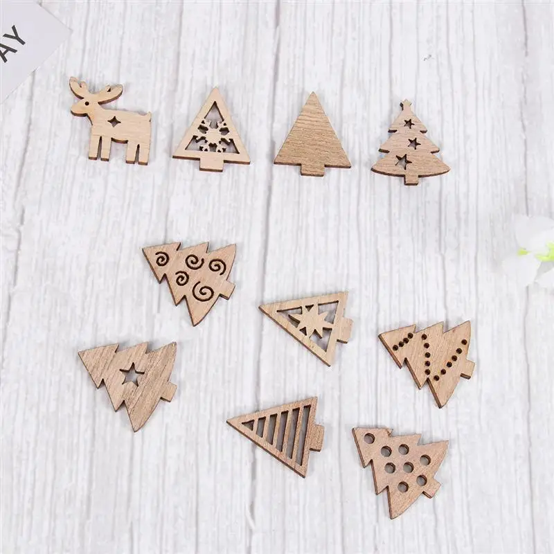 100pcs Wooden Slices Decorative Christmas Tree Crafts Wood Piece For Festival