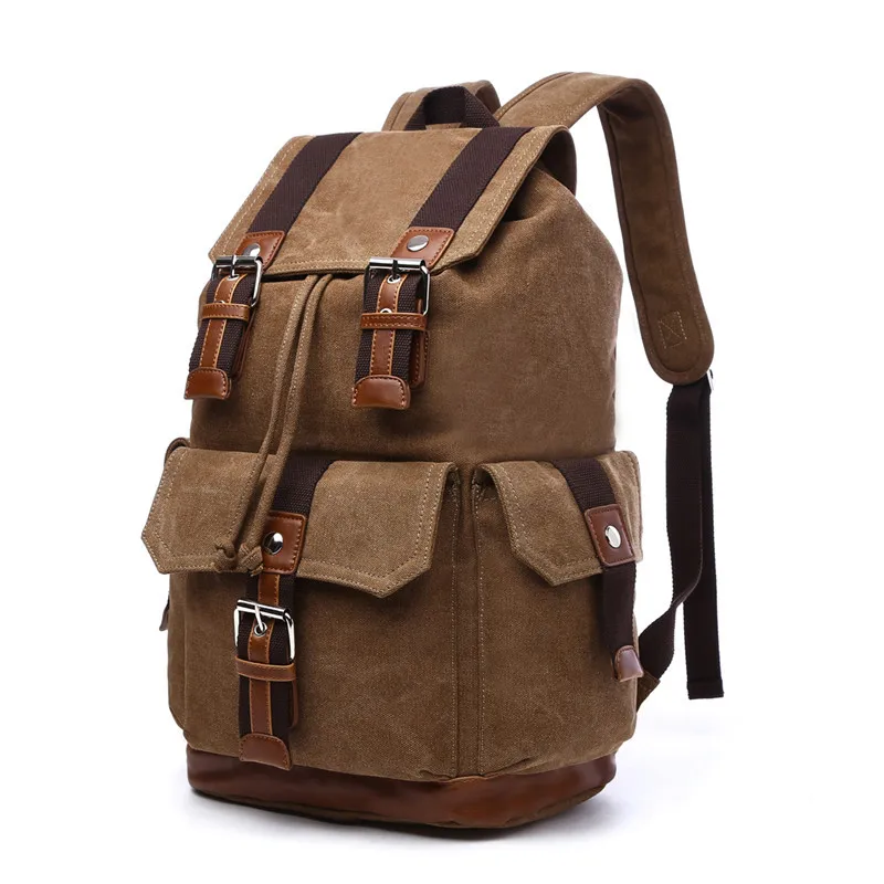 

Mens Large Vintage Canvas Backpack School Laptop Bag Hiking Travel Rucksack