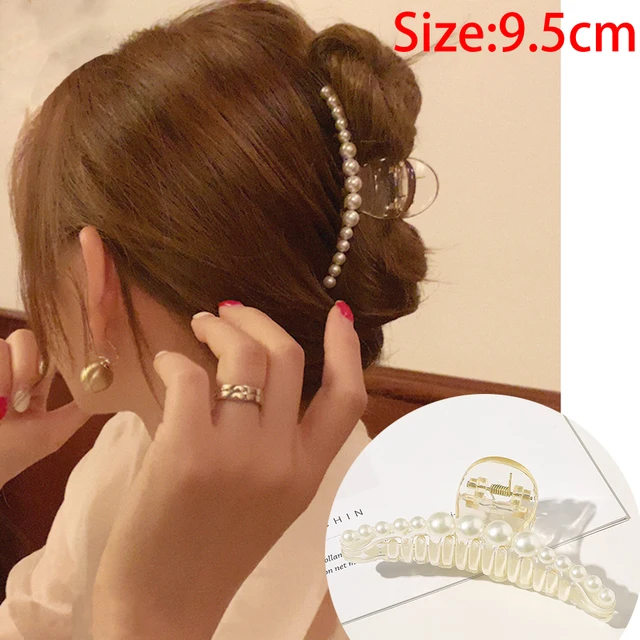 Haimeikang Acrylic Hair Claws Pearl Claw Clips For Woman Large Size Barrette Crab Ladies Fashion Hair Accessories 00-C